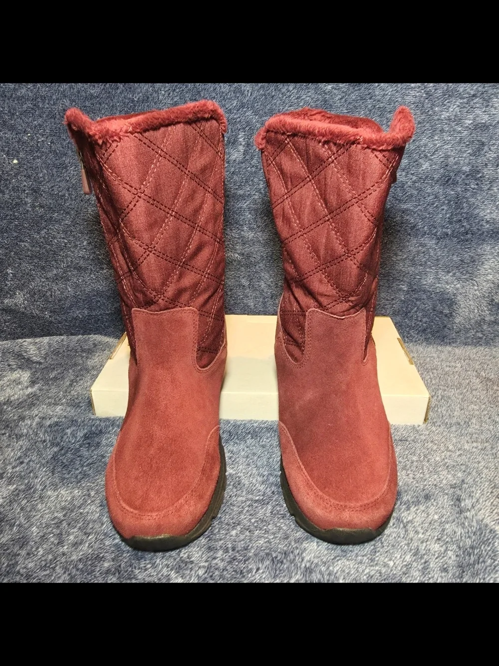 Lands' End Women's Quilted Suede Winter Boots - Burgundy